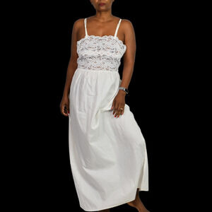 Vintage Eve Stillman Nightgown White Lace Maxi Slip Dress Gown Cotton Slit Large